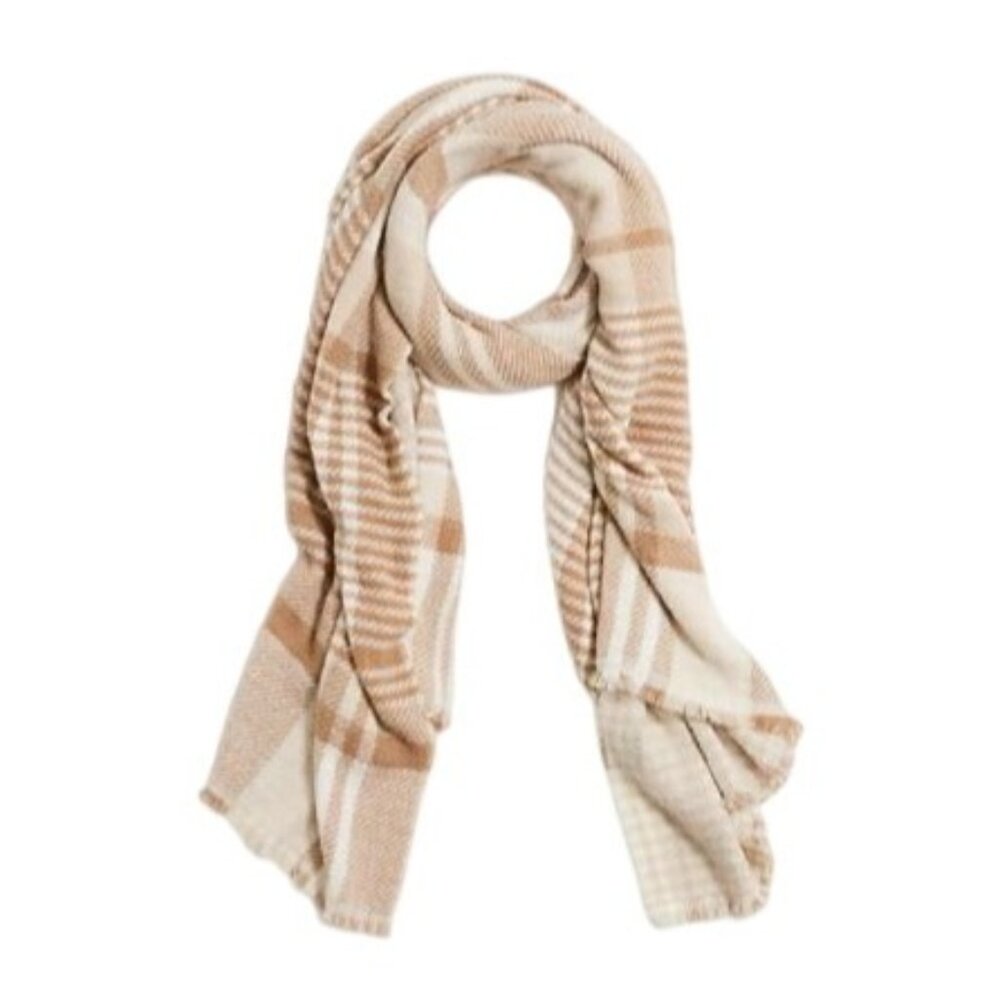 NWT FLAWED J.Crew Factory Marled Reversible Scarf Neutral Plaid Houndstooth Fall